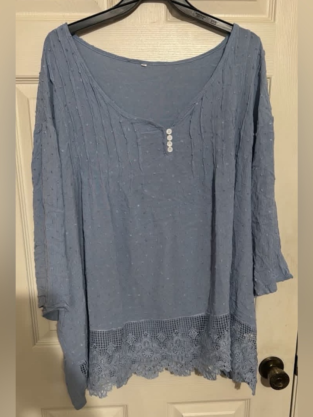 Light Blue Women's Crochet-Hem Scoop Neck Top